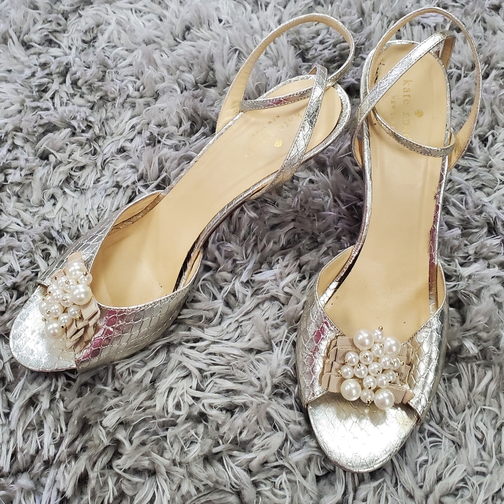Kate Spade New York Metallic Pearl Cluster Heels Size 10